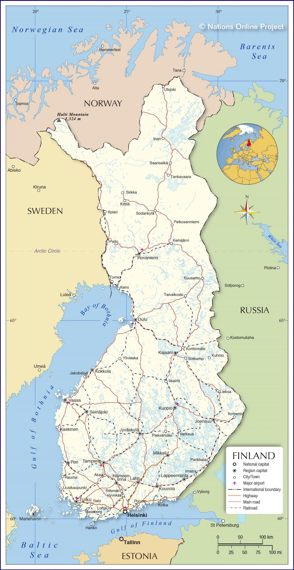 Карта страны Финляндия